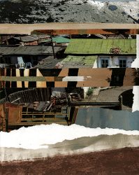 Obra de Laura Martinez: collage analógico con temática de naturaleza y urbana.